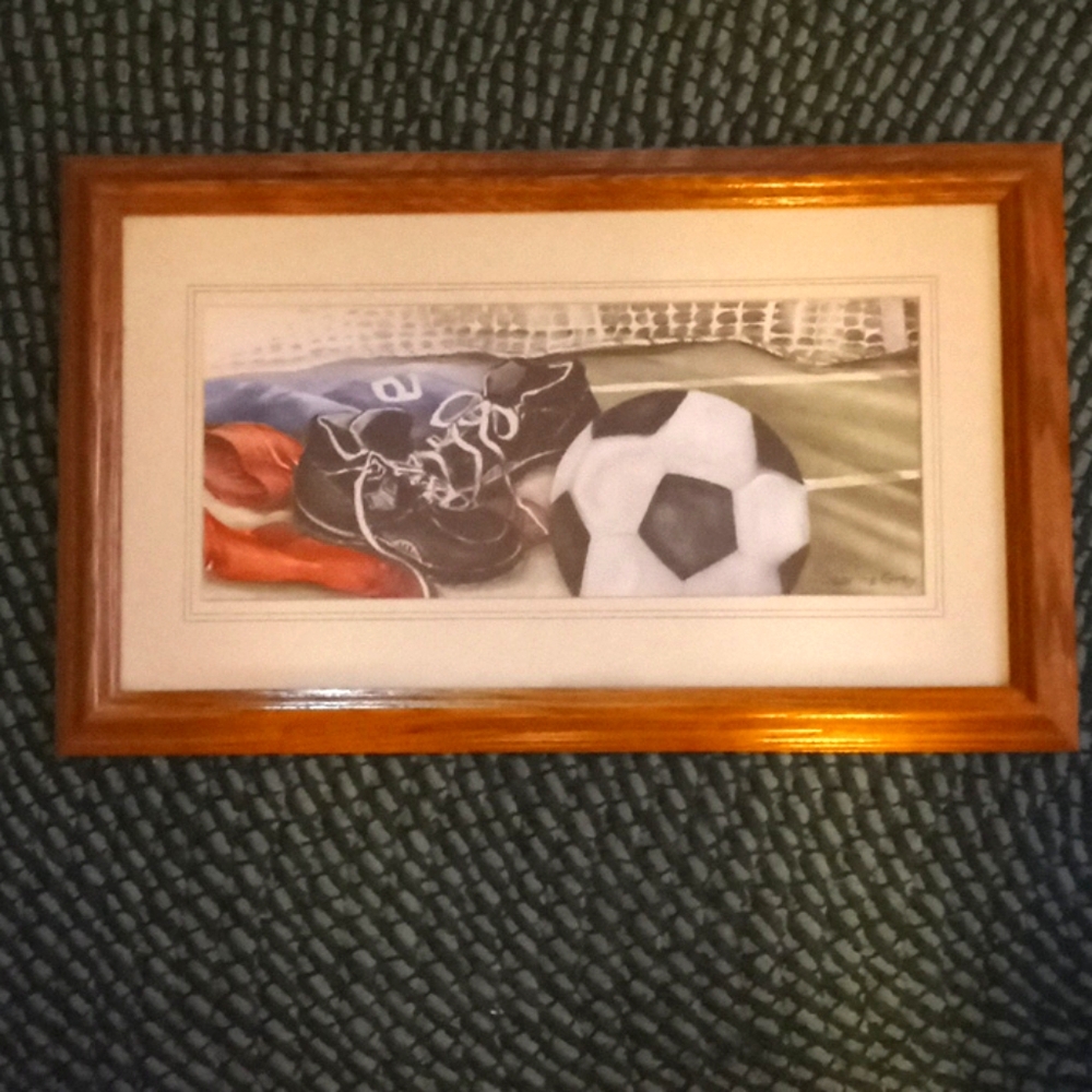 Vintage soccer ball and shoes print